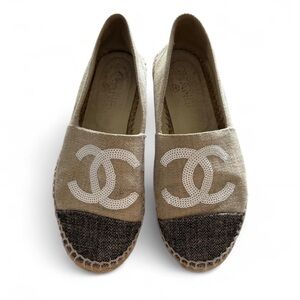CHANEL Size 36  Espadrilles with black Toe Caps and White CC Logo